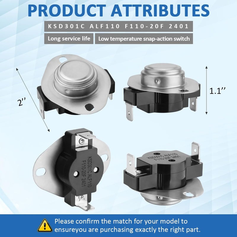 WKZO F110-20F Low Limit Control Switch Snap Disc Stove Fan Switch Replacement for Magnum MF3537 RP2045 Replace F110-20,110,F110 - Image 2